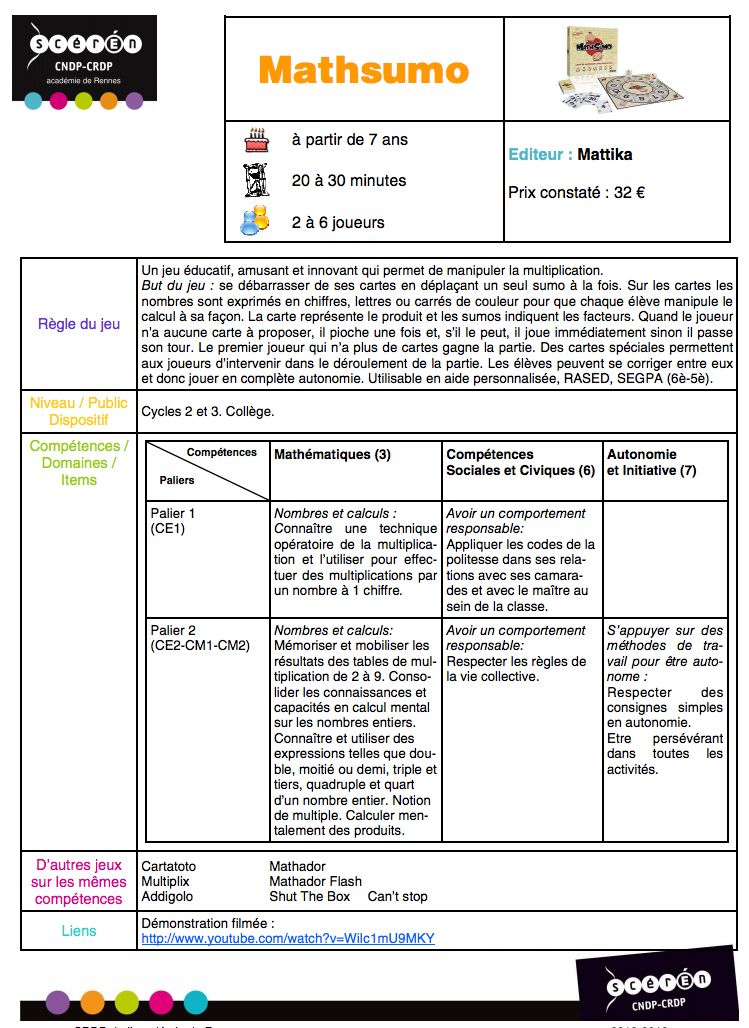 MathSumo en sélection au SCEREN - CNDP-CRDP de Rennes